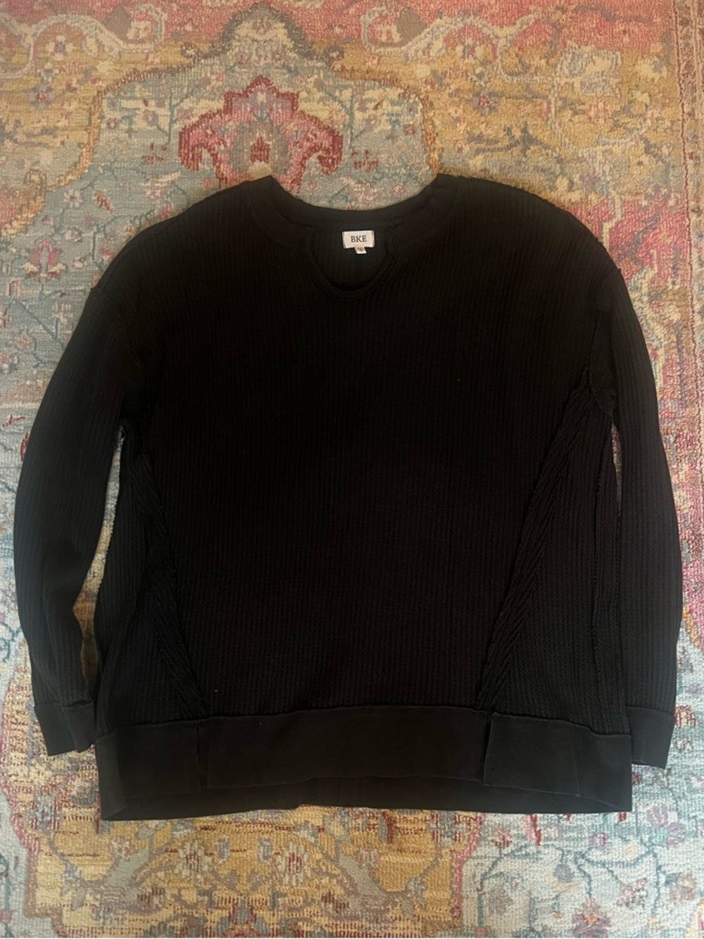 BKE Black Waffle-Knit Pullover Sweatshirt